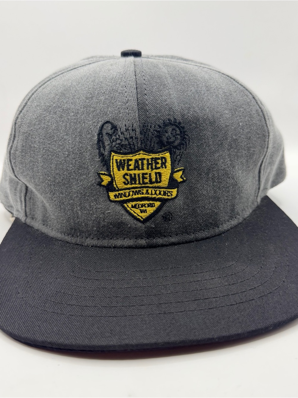 Vintage Weather Shield Windows Doors Hat Swingster USA Made SnapBack Grey